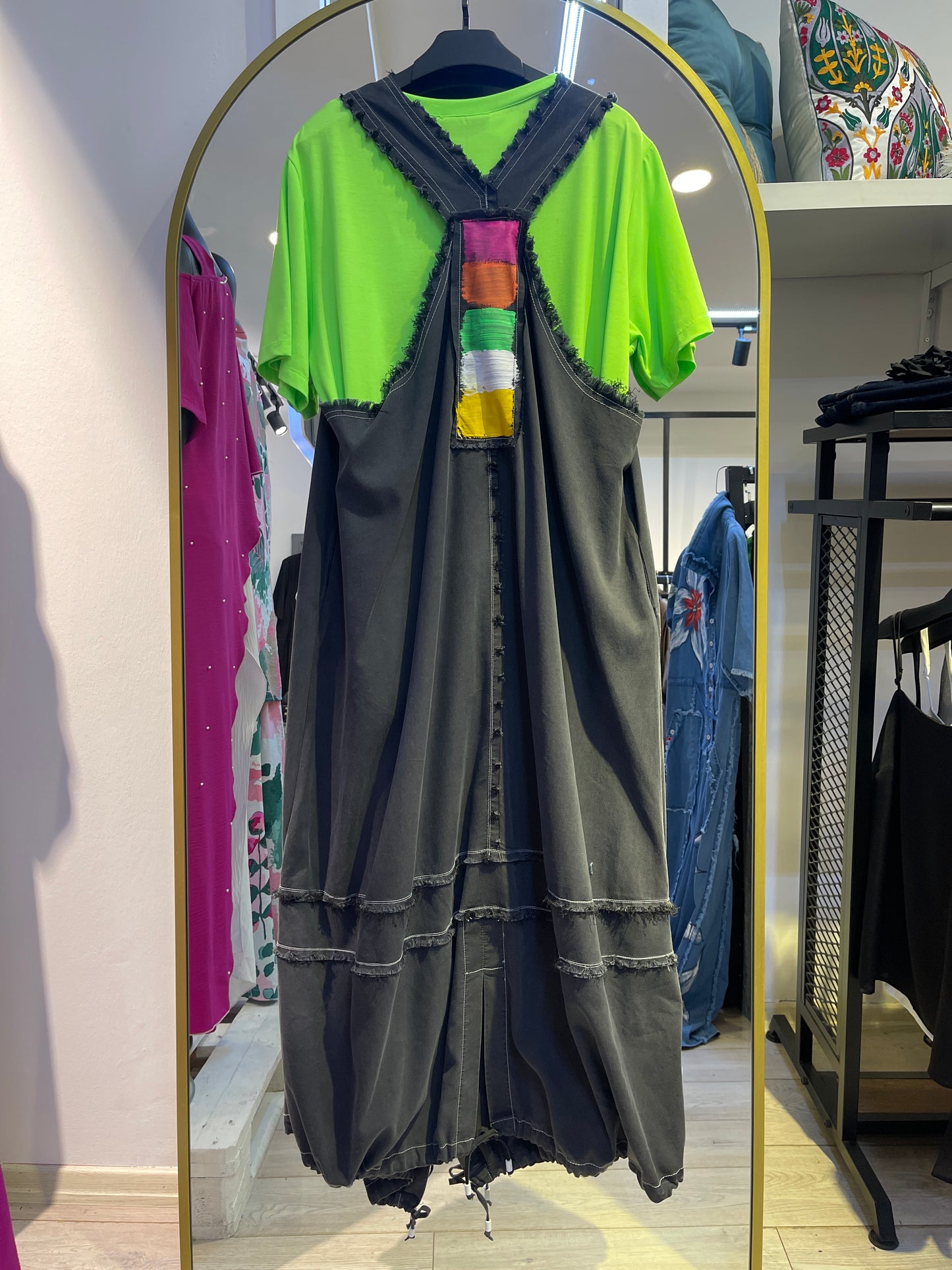 25160 PATCHWORK NEON ELBİSE