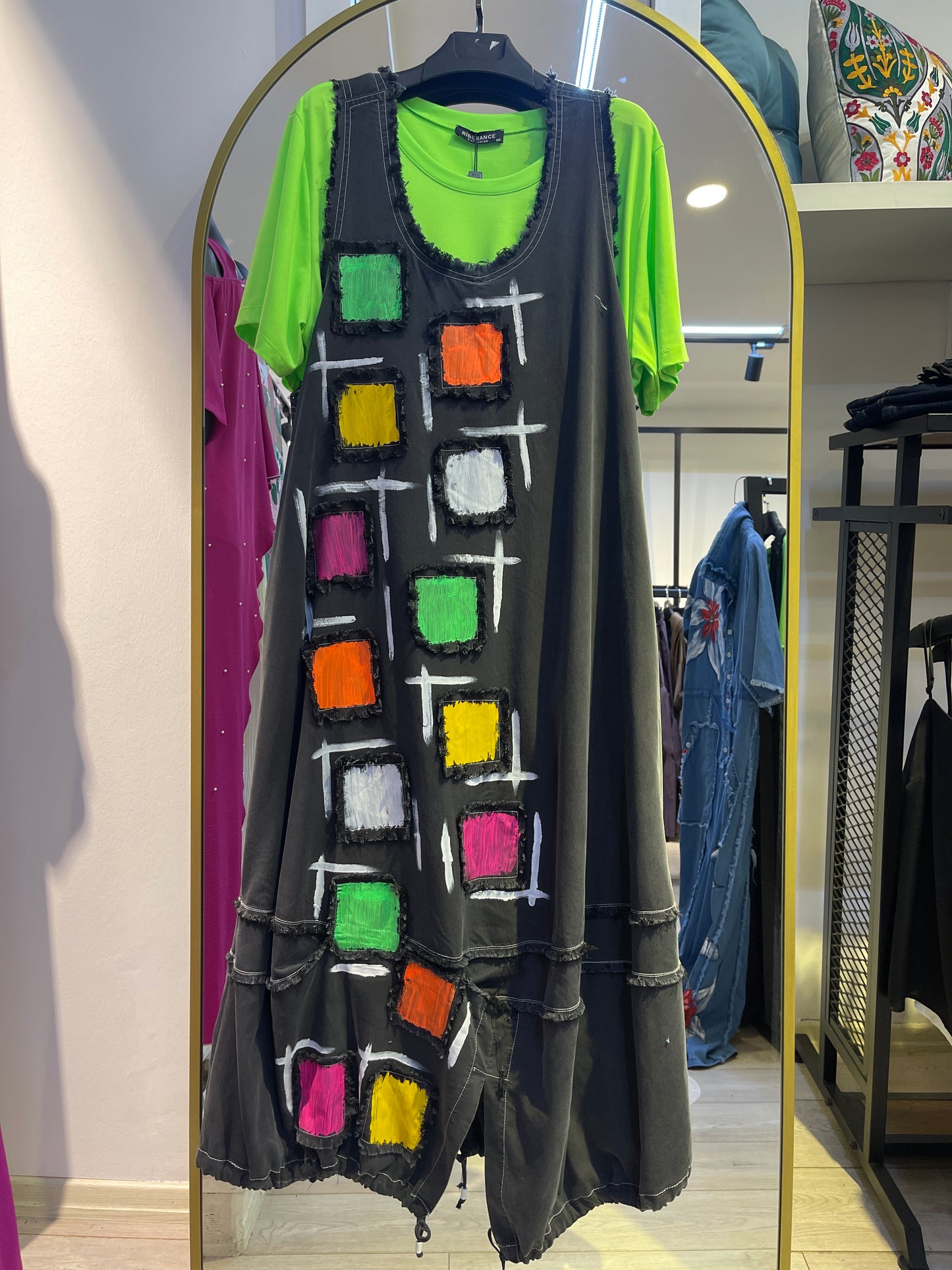 25160 PATCHWORK NEON ELBİSE